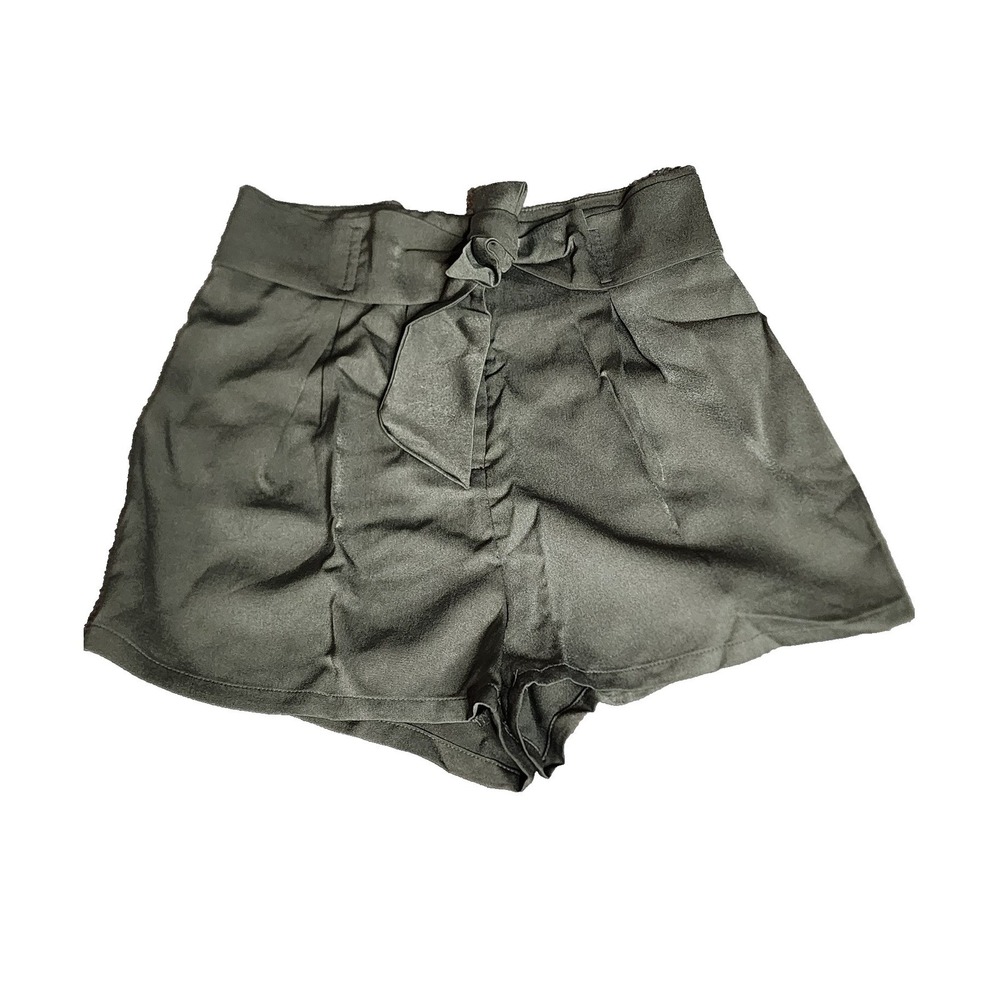 She + Sky High Waist Pleated Shorts Large Olive Green Belt Hot Pants